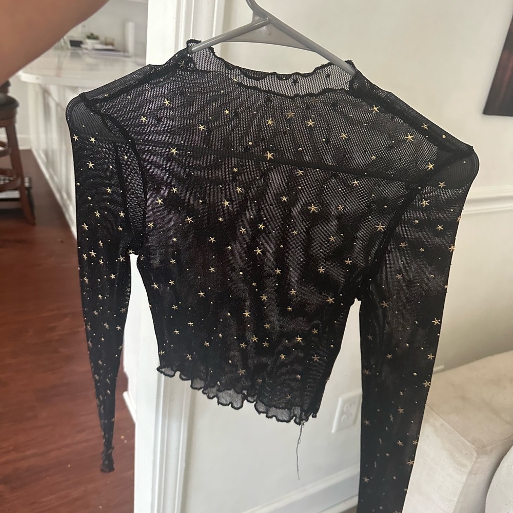2000s black and gold star mesh long sleeve top - super cute!  Never worn